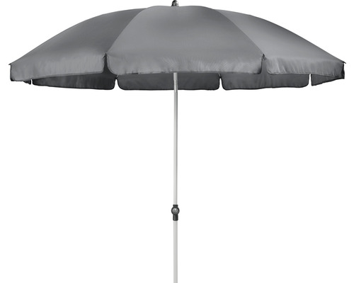 Sivý slnečník s kovovým stojanom pre záhradu alebo terasu