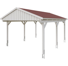 Voľne stojaci drevený carport s červenou strechou