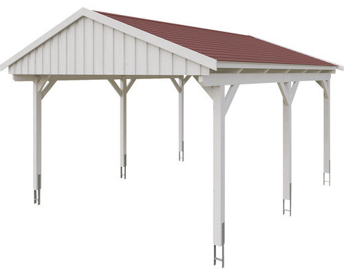 Voľne stojaci drevený carport s červenou strechou