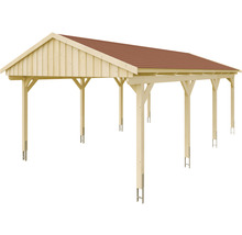 Drevený carport s červenou strechou