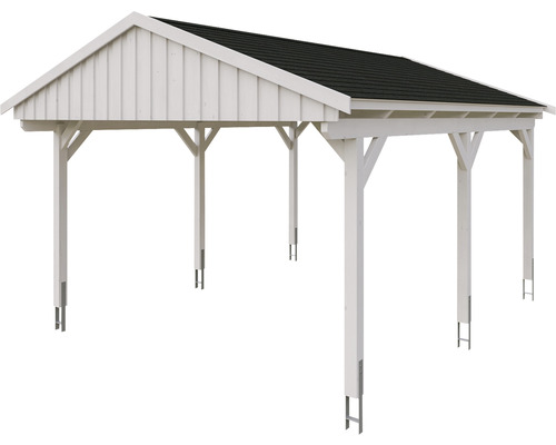 Voľne stojaci drevený prístrešok pre auto so strechou