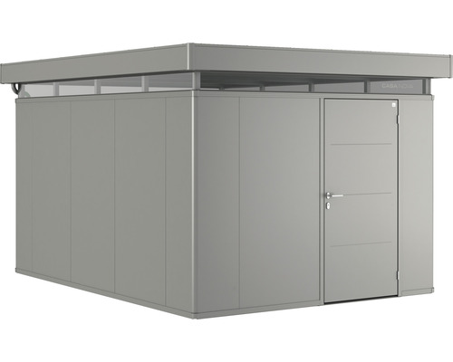 Plechový záhradný domček Biohort CasaNova 3x4 pravé dvere 300x400 cm sivý kremeň metalický Záhradný domček s plochou strechou a dverami
