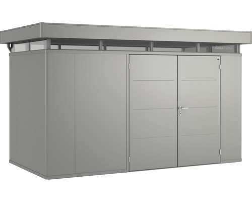 Plechový záhradný domček Biohort CasaNova 4x2 pravé dvere 400x200 cm sivý kremeň metalický Záhradný domček s dvojkrídlovými dverami