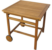 Štvorcový drevený odkladací stolík s kolieskami pre vonkajšie použitie