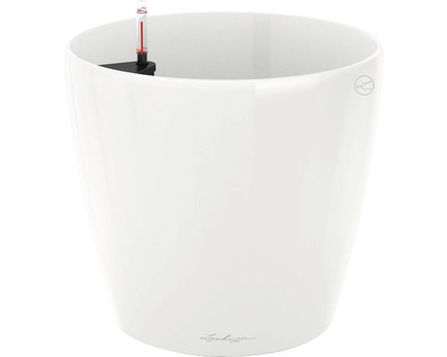 Biely kvetináč s ukazovateľom hladiny vody