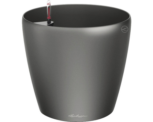 Sivý kvetináč s ukazovateľom hladiny vody