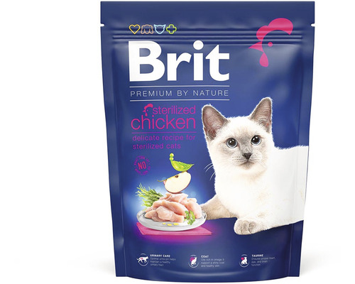 Granule pre mačky Brit Premium by Nature Cat Sterilized Chicken 300 g Brit Premium suché krmivo pre mačky s kuracím mäsom pre kastrované mačky