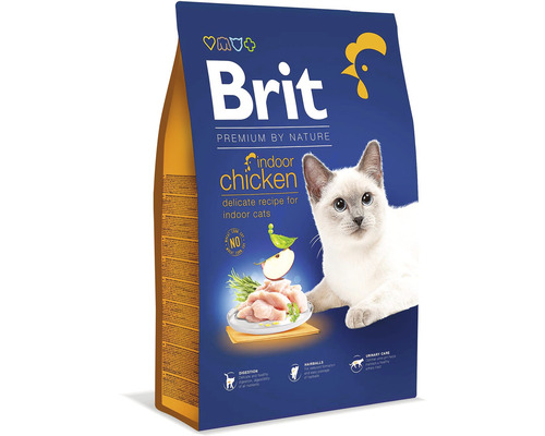 Granule pre mačky Brit Premium by Nature Cat Indoor Chicken 8 kg Brit Premium suché krmivo pre mačky žijúce v byte s kuracím mäsom