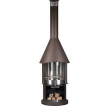 Záhradný grilovací krb s úložným priestorom na drevo