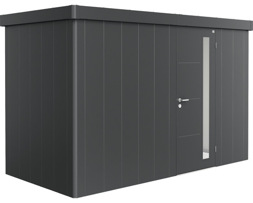 Plechový záhradný domček Biohort Neo 1D jednokrídlové dvere 338x170 cm tmavosivý metalický