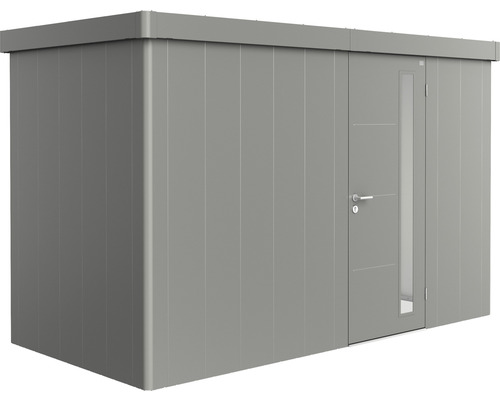 Plechový záhradný domček Biohort Neo 1D jednokrídlové dvere 338x170 cm sivý kremeň metalický