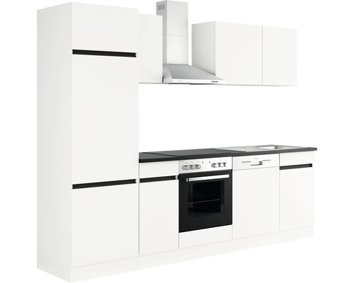 Kuchynská linka s vysokou skriňou, digestorom, drezom a vstavanými spotrebičmi