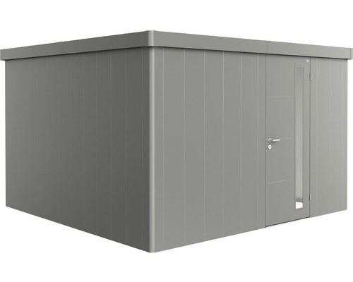 Plechový záhradný domček Biohort Neo 4D jednokrídlové dvere 339x339 cm sivý kremeň metalický