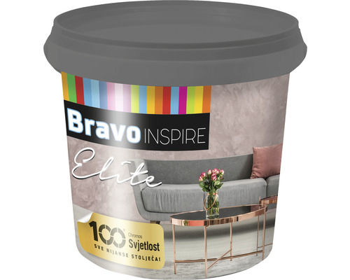 Dekoratívna vnútorná omietka BRAVO ELITE S deko technika EL08 1 l Vedro s farbou Bravo Inspire Elite s farebnou vzorkou interiéru