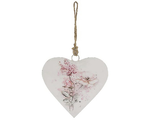 Srdce závesné kovové 12x12,5 cm ružovo-biele