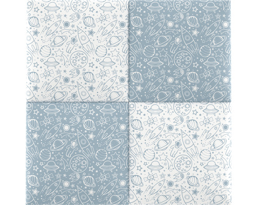 Štvorcové dlaždice s vesmírnym vzorom s raketami, planétami a hviezdami