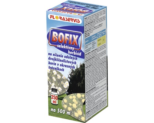 Prípravok na ničenie burín BOFIX Floraservis 250 ml Bofix selektívny herbicíd na ničenie odolných dvojklíčnolistových burín v okrasných trávnikoch, 250 ml na 500 metrov štvorcových