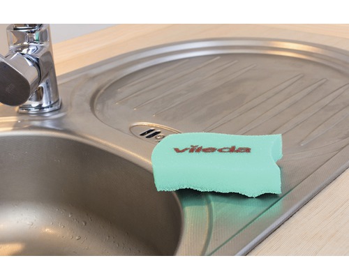 Nerezový drez s hubkou Vileda