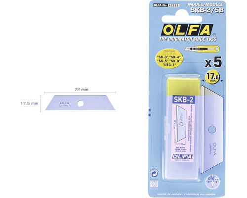 Olfa SKB-2 náhradné čepele, 5 kusov, lichobežníkový tvar, vhodné pre rôzne modely Olfa