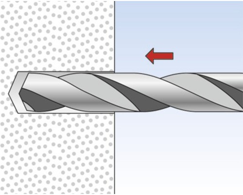 Znázornenie vrtáka pri vŕtaní do steny.