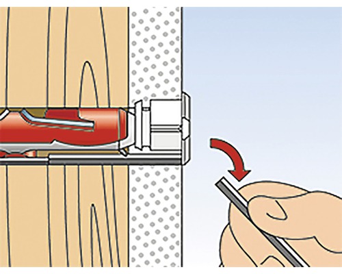 Ilustrácia montáže rozpernej hmoždinky v stene