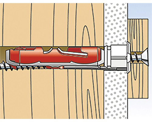 Ilustrácia skrutky s hmoždinkou v drevenej stene