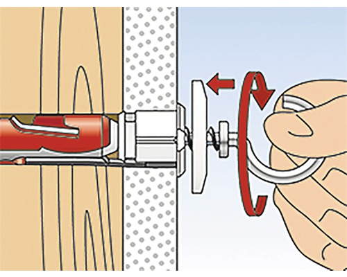 Ilustrácia montáže sklopnej kotvy s okom do steny