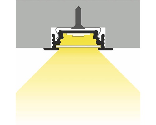 Stropné vstavané svietidlo v reze so svetelným lúčom