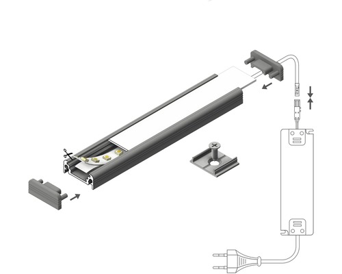 LED profilový systém s montážnymi prvkami a napájaním