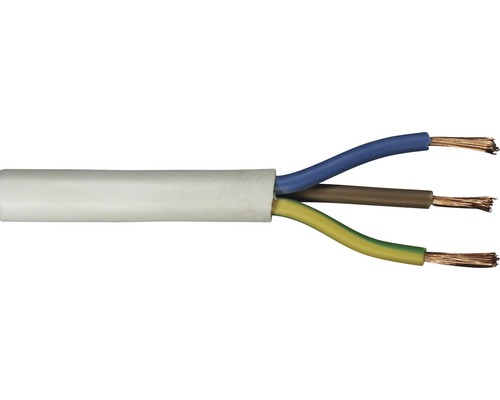 Silový kábel H05 VV-F 3G1,5 mm² 10 m biela Elektrický kábel s tromi vodičmi