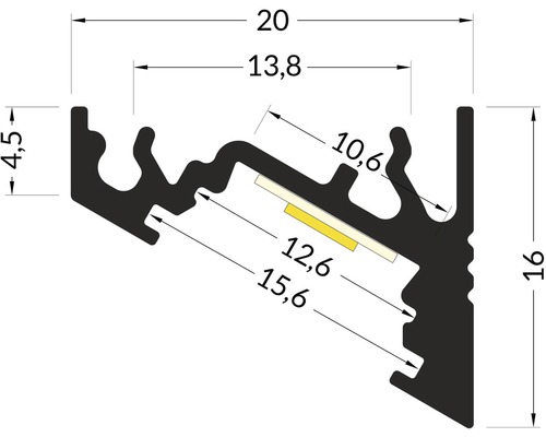 Technický výkres LED profilu s rozmermi