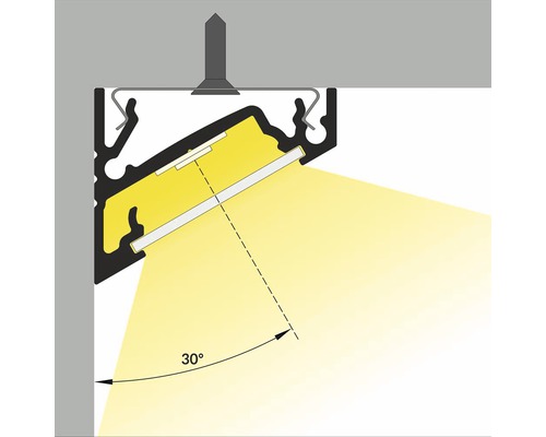 Ilustrácia LED profilu s uhlom vyžarovania 30 stupňov