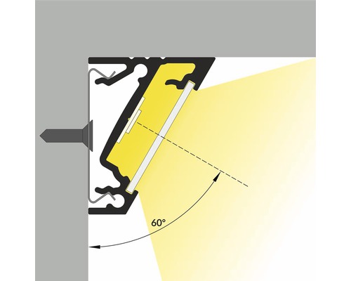 Profil pre LED pásiky s uhlom vyžarovania 60 stupňov