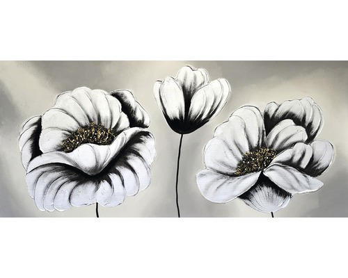 Obraz na plátne ručne maľovaný Strieborné kvety V. 55x120cm