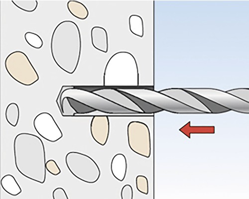Ilustrácia vŕtačky vŕtajúcej otvor do betónovej steny.