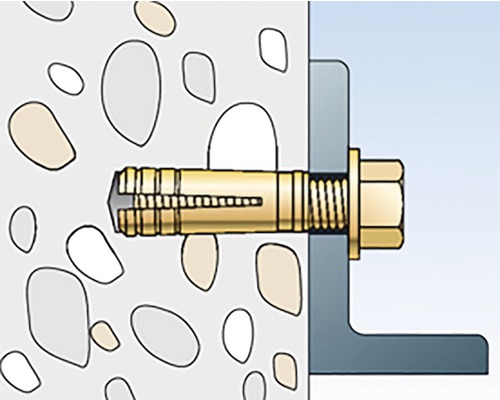 Ilustrácia kotviacej skrutky v betónovej stene na upevnenie uholníka.