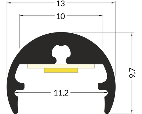 Priečny rez profilu s rozmermi