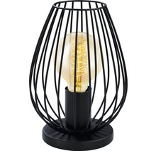 Dekoratívna stolná lampa s čiernym drôteným rámom a žiarovkou