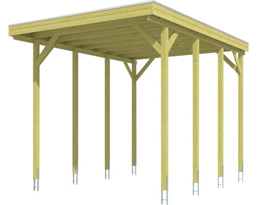 Drevený carport s rovnou strechou a šiestimi stĺpikmi