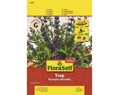 Balíček semien yzopu FloraSelf s rastlinou a informáciami