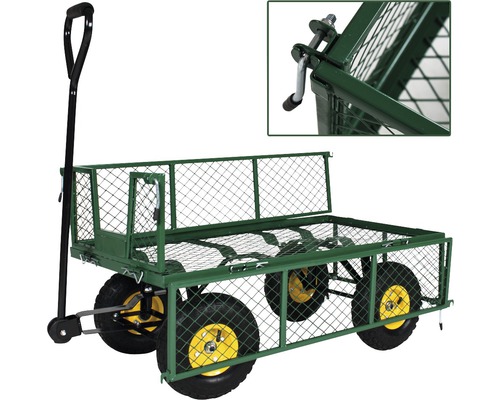 Záhradný transportný vozík s drôtenými stenami a štyrmi kolesami
