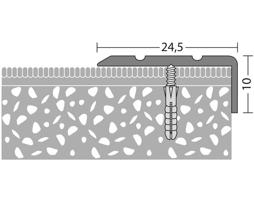 Nákres ukončovacieho profilu so skrutkou a hmoždinkou, rozmery 24,5 x 10 mm