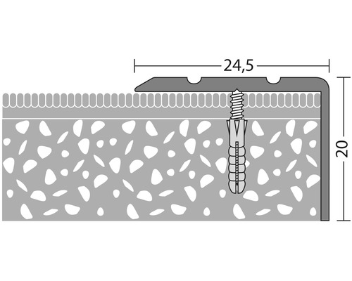 Nákres profilu hrany schodu s rozmermi 24,5 a 20 milimetrov