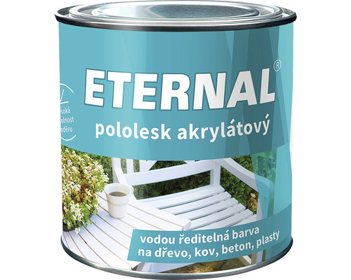 Univerzálna farba Eternal pololesklý akrylátový biely 0,35 kg Vedro s akrylátovou farbou na drevo, kov, betón a plasty