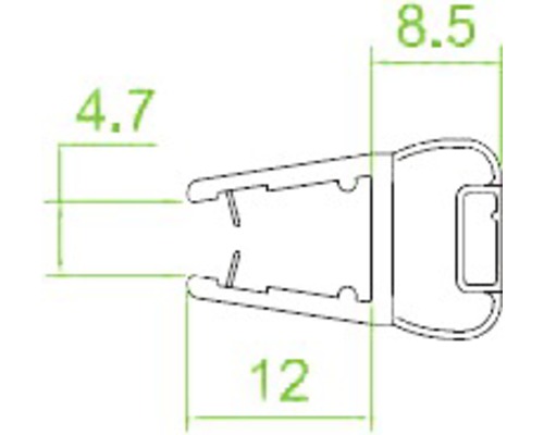Technický výkres montážnej spony s rozmermi 4,7, 8,5 a 12.