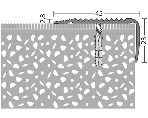 Obrázok profilu hrany schodu s rozmermi dĺžky a výšky
