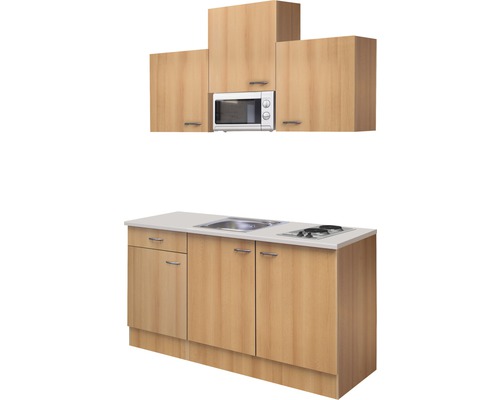 Kuchynská linka s drezom, varnou doskou, mikrovlnnou rúrou a hornými skrinkami