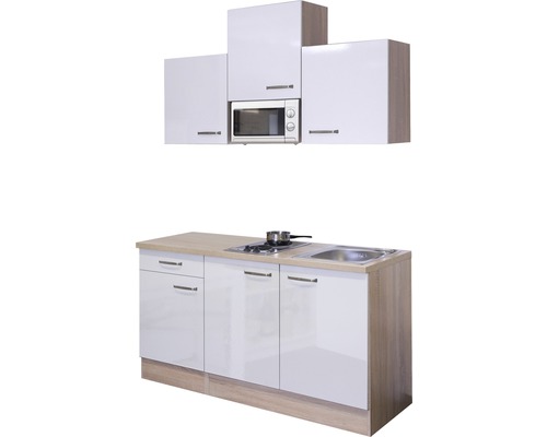 Kuchynská linka so závesnými skrinkami, mikrovlnnou rúrou, drezom a varnou doskou