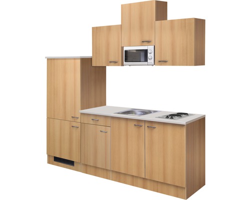 Kuchynská linka s drezom, varnou doskou, mikrovlnnou rúrou a skrinkami