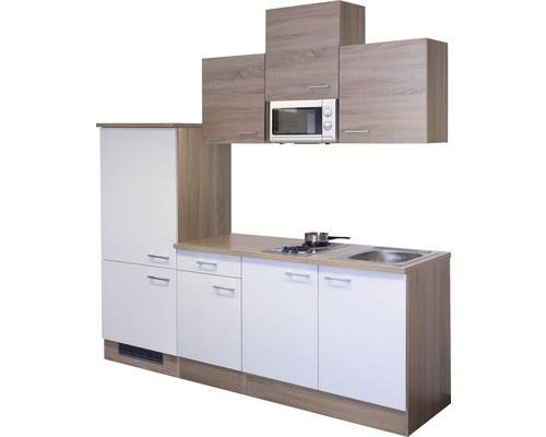 Vstavaná kuchyňa s mikrovlnnou rúrou, drezom a varnou doskou